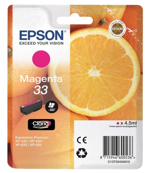 Original Epson 33 Magenta Ink Cartridge (C13T33434010) - Ecomelani