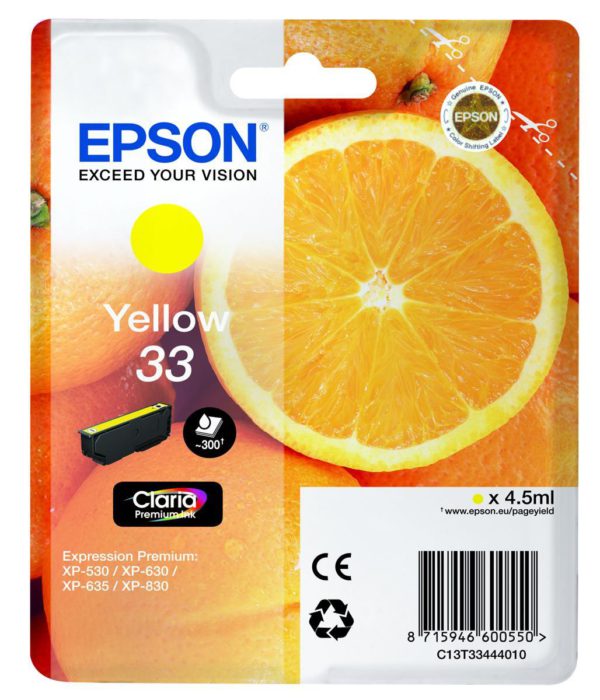 Original Epson 33 Yellow Ink Cartridge (C13T33444010) - Ecomelani