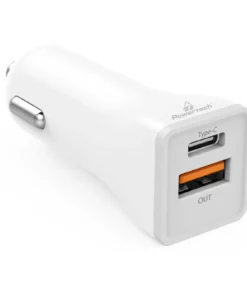 Car Charger , 1x USB, 1x Type-C, 18W, White
